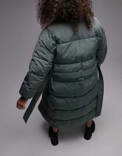 Topshop Tall longline puffer jacket in forest green