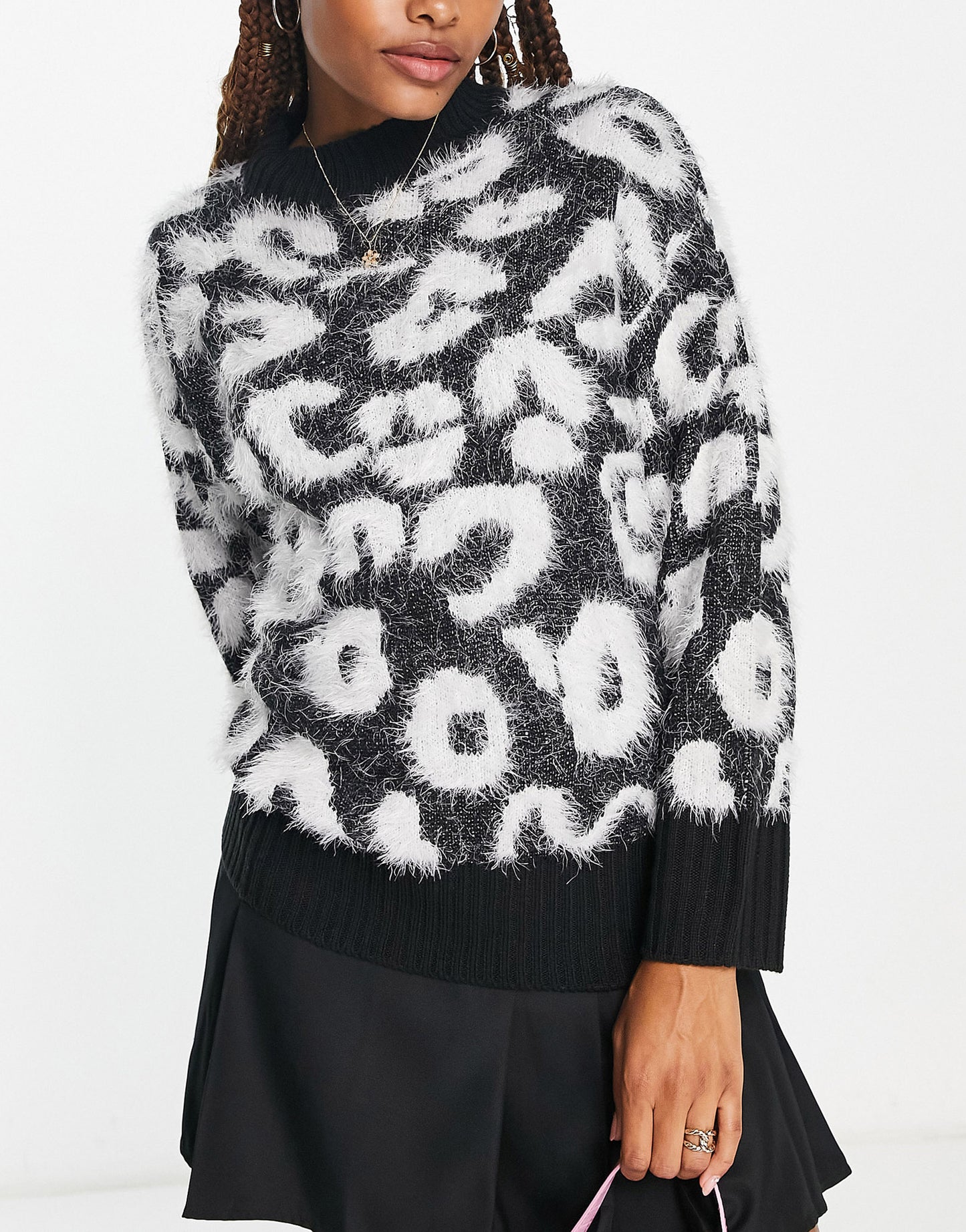 Wednesday's Girl high neck relaxed jumper in leopard print