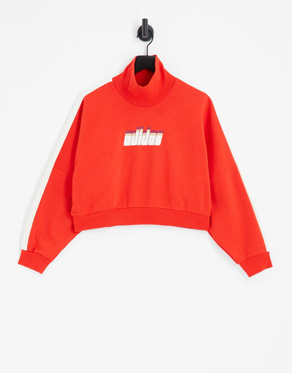 adidas Originals 'ski chic' retro high neck sweatshirt in red