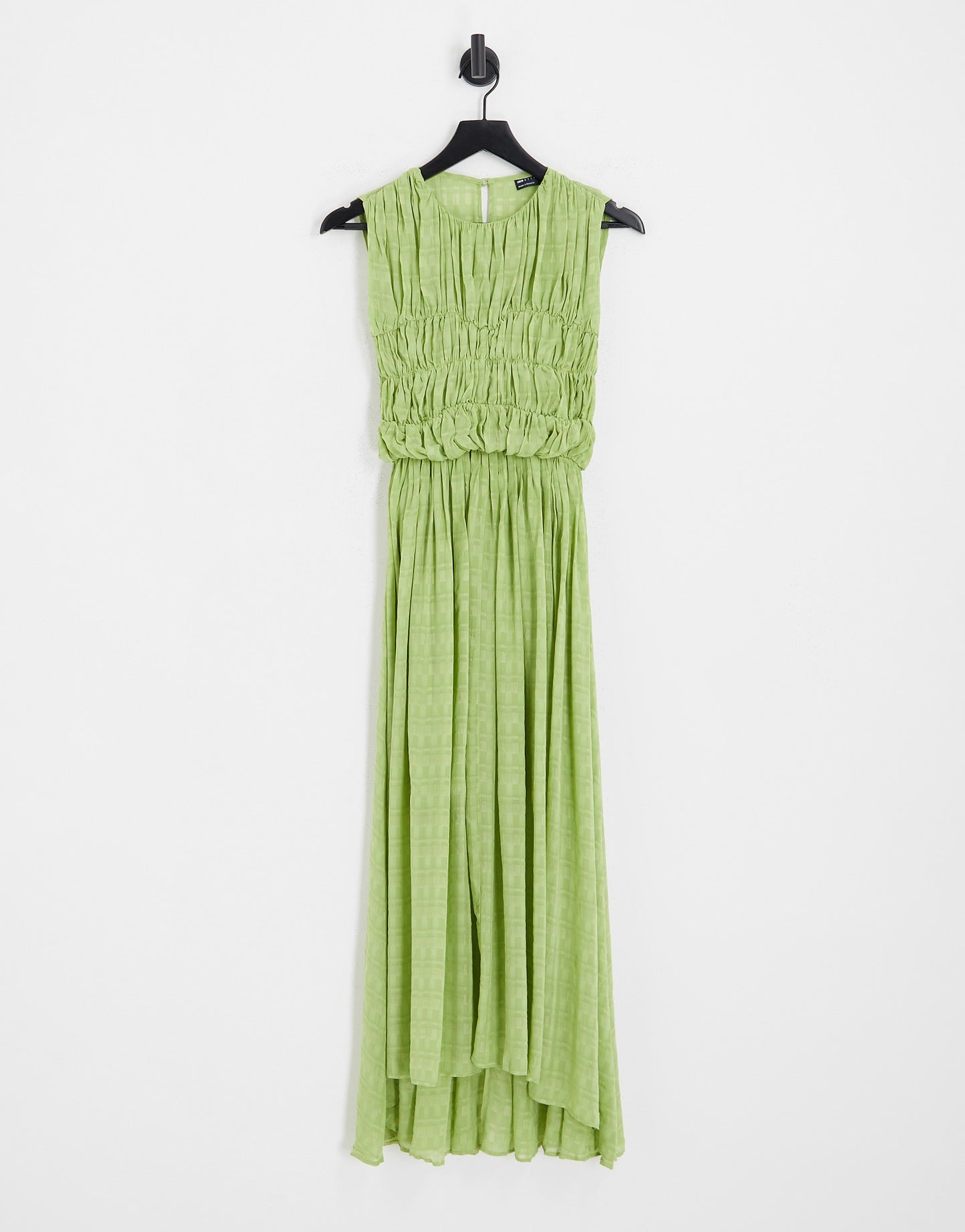 ASOS DESIGN gathered textured high low midi dress in pistachio