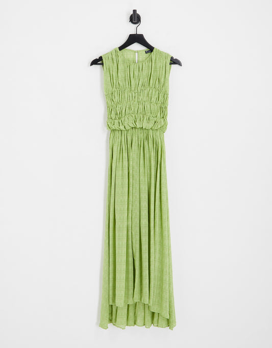 ASOS DESIGN gathered textured high low midi dress in pistachio