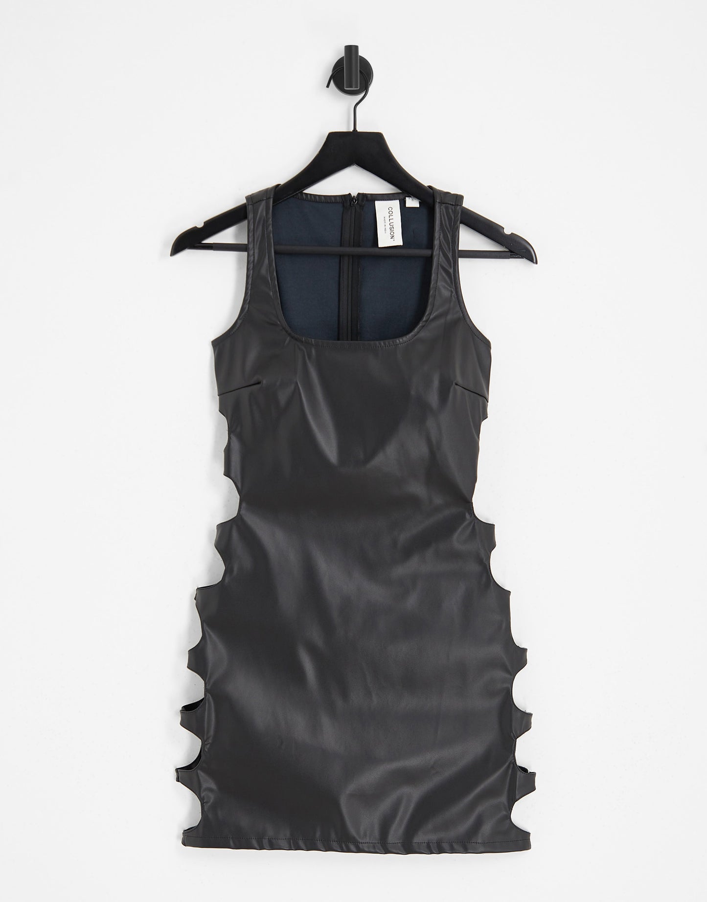 COLLUSION PU cut out vest mini dress in black