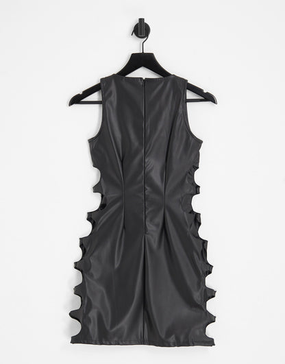 COLLUSION PU cut out vest mini dress in black