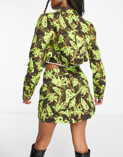 COLLUSION cropped twill jacket in floral camo co-ord