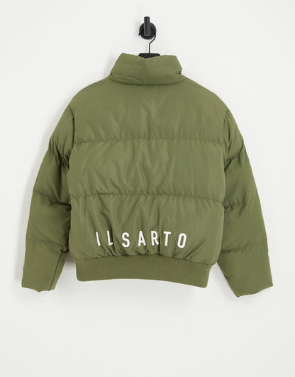 Il Sarto puffer jacket with back logo in taupe