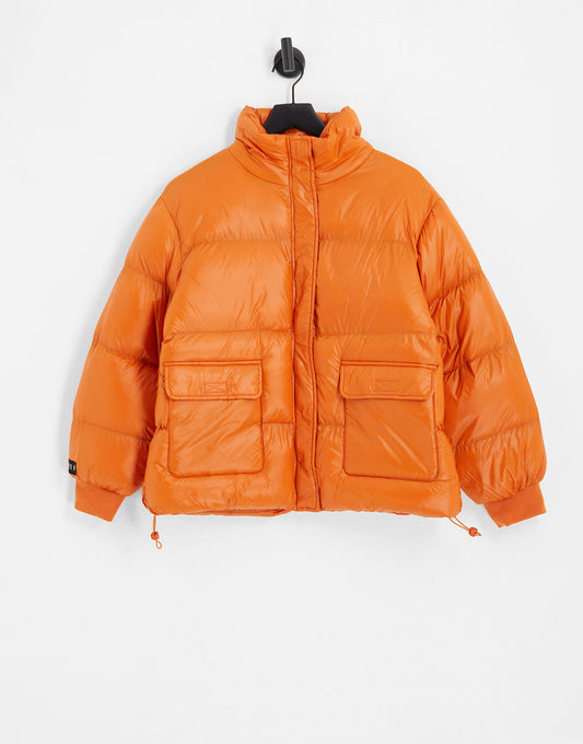 Il Sarto puffer jacket with back logo in bright orange