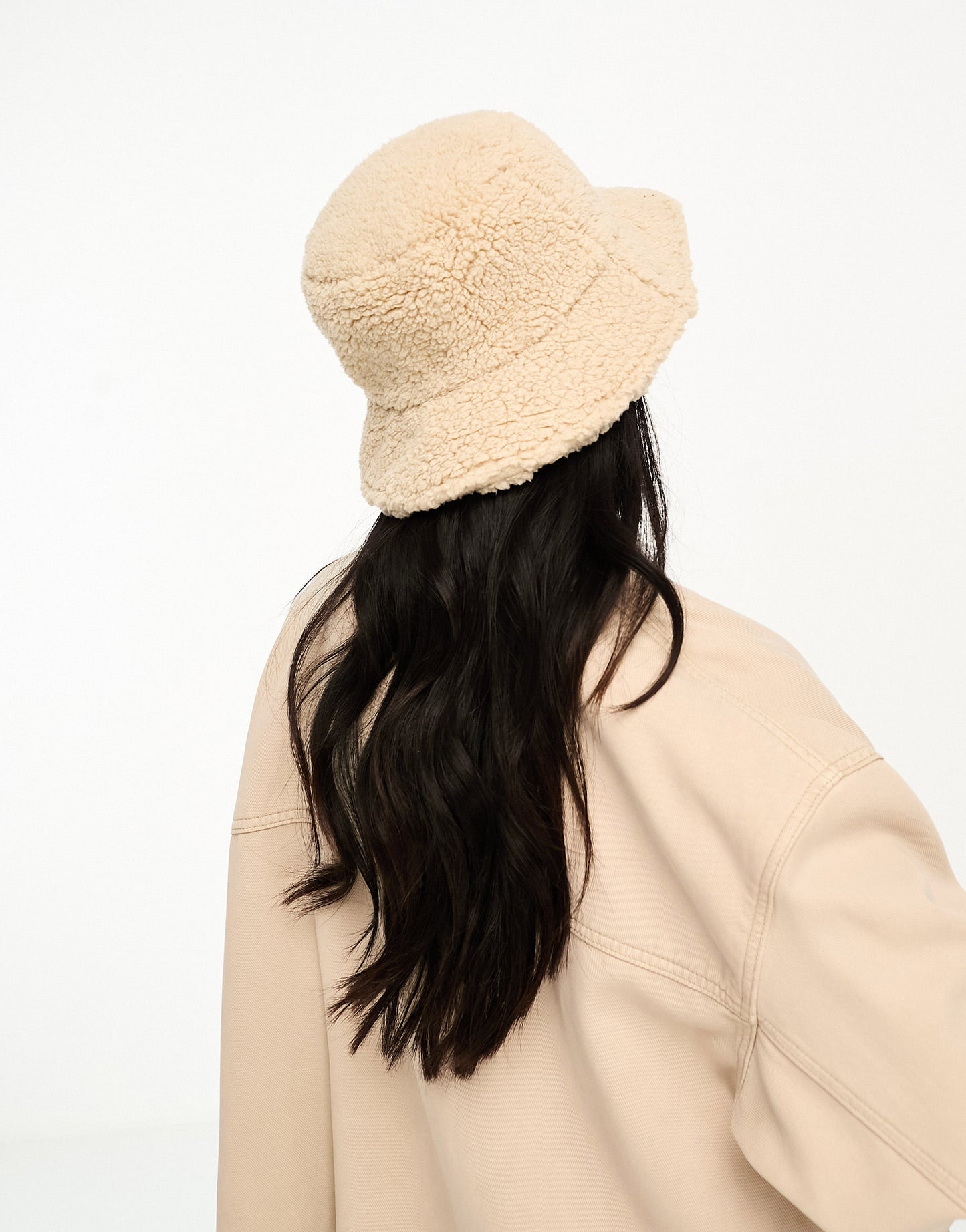 ASOS DESIGN borg bucket hat in cream