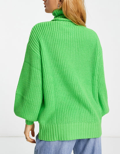 Violet Romance oversized roll neck jumper in lime