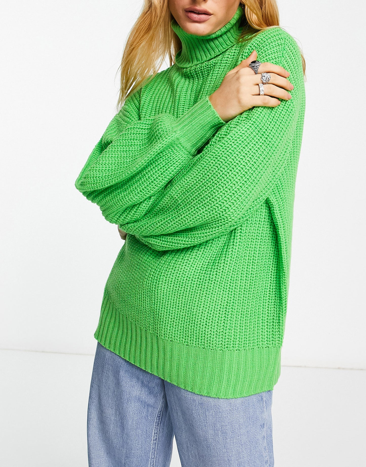 Violet Romance oversized roll neck jumper in lime