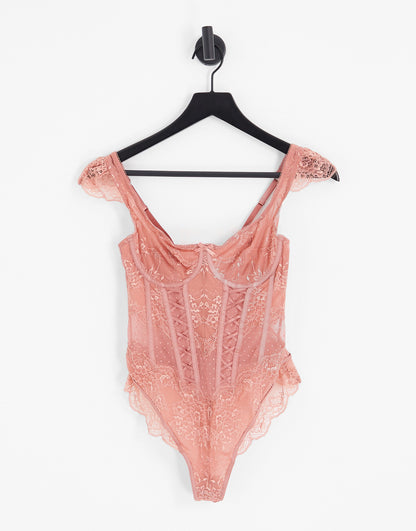 Hunkemoller Jolie full cup unpadded lace body in dusty rose