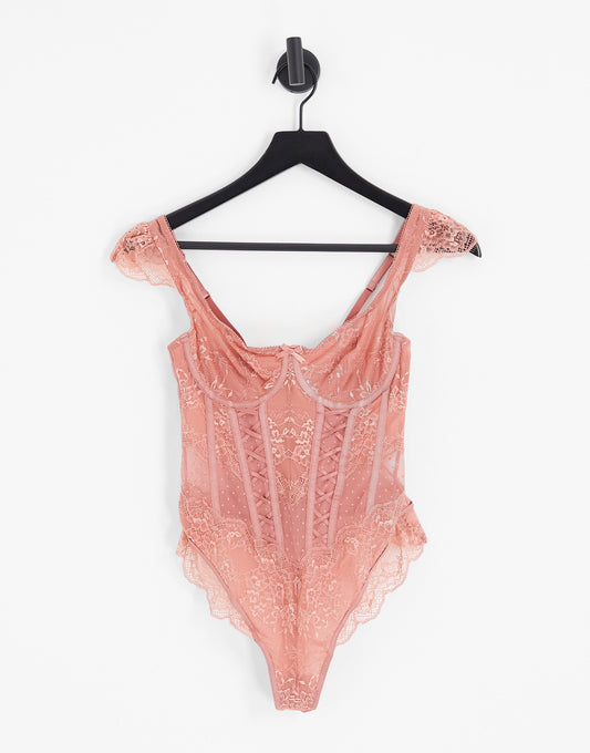 Hunkemoller Jolie full cup unpadded lace body in dusty rose