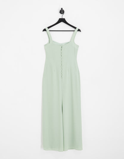 ASOS DESIGN Bridesmaid maxi dress with satin curved neckline and split detail in light sage