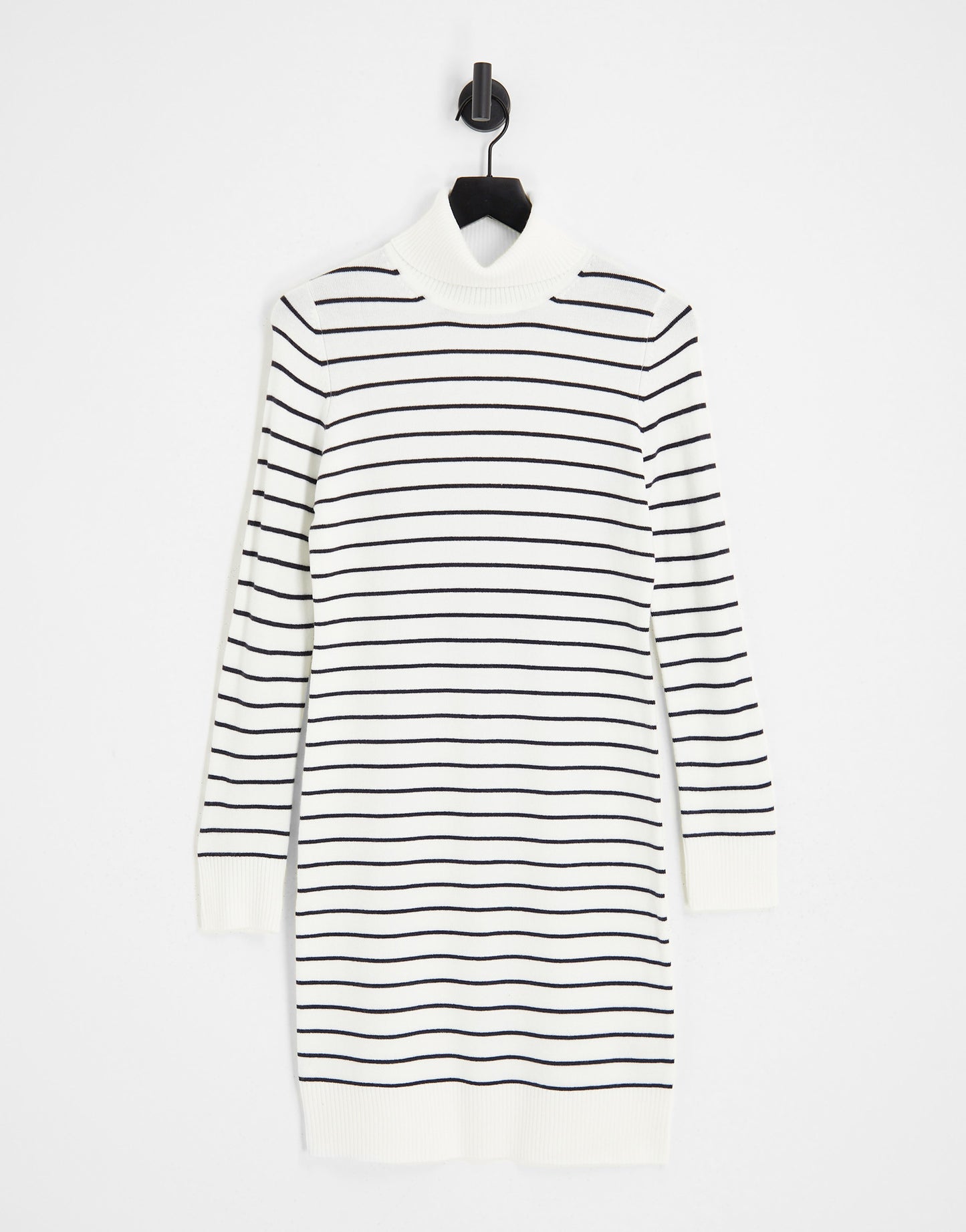 French Connection roll neck striped knitted dress in white