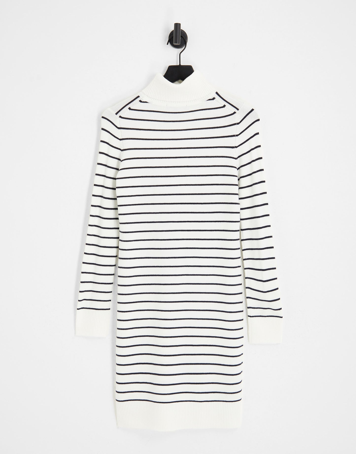 French Connection roll neck striped knitted dress in white