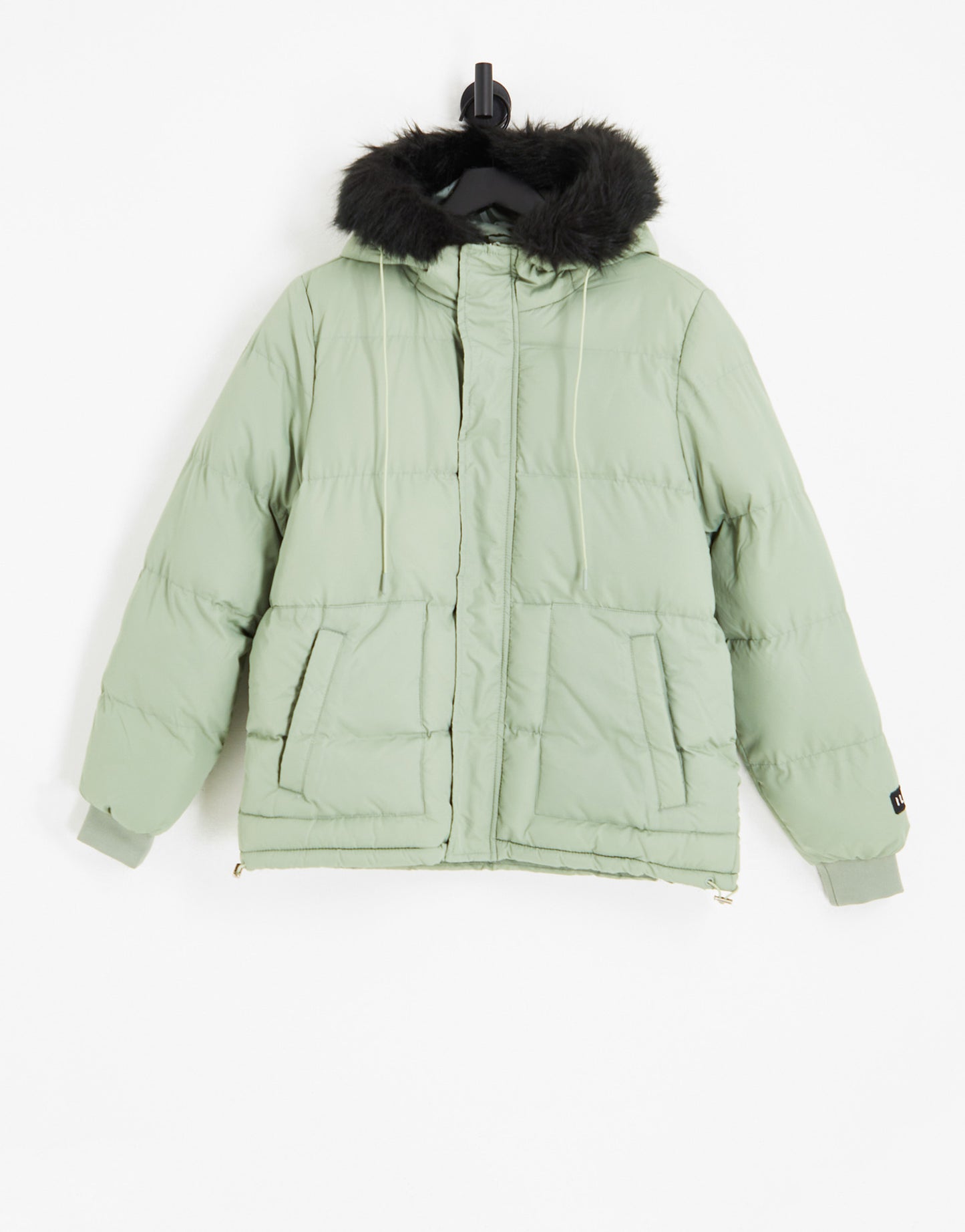 Il Sarto faux fur hooded printed puffer  in light green