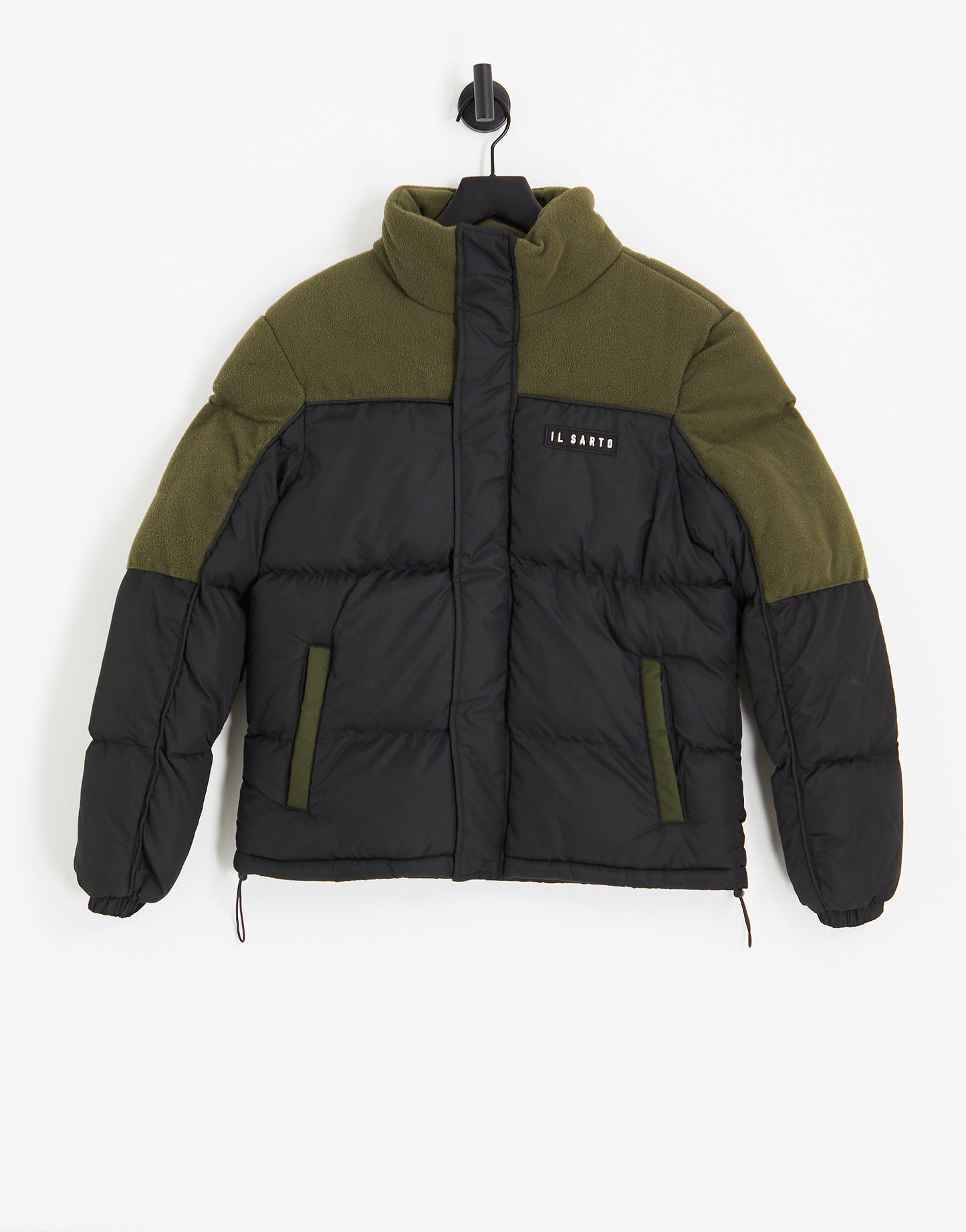 Il Sarto contrast borg details panelled puffer jacket in khaki