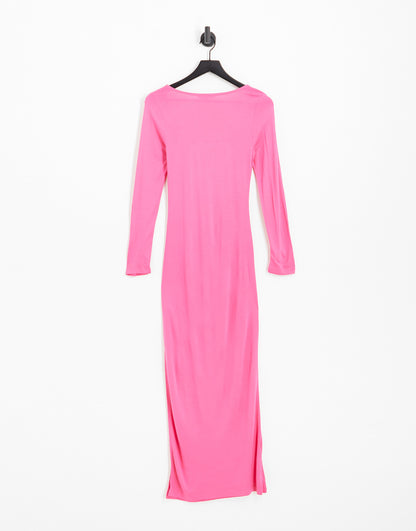 French Connection side split jersey midi dress in pink