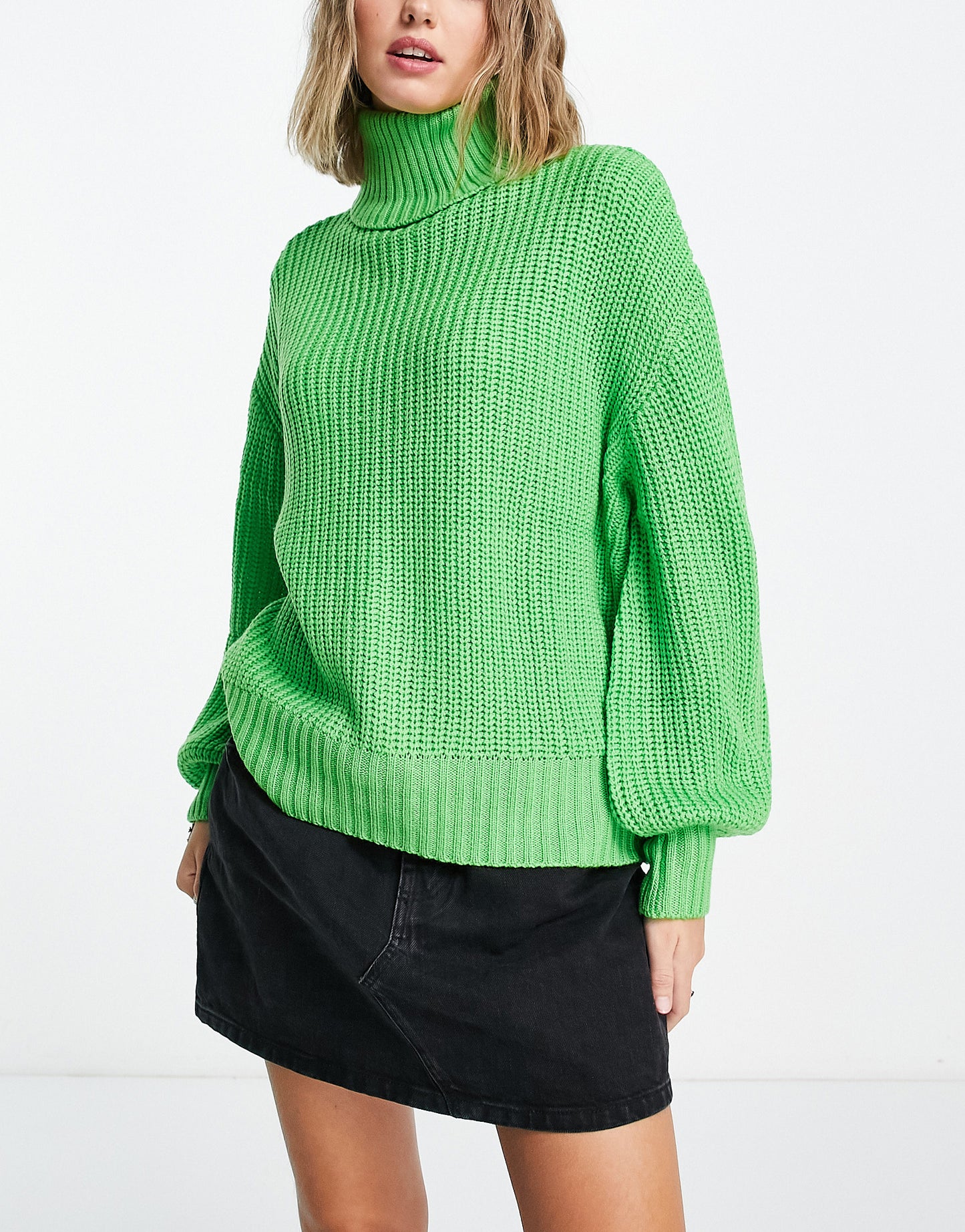 Violet Romance Petite oversized roll neck jumper in lime