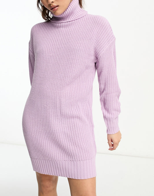 Violet Romance Petite roll neck knitted jumper dress in lilac