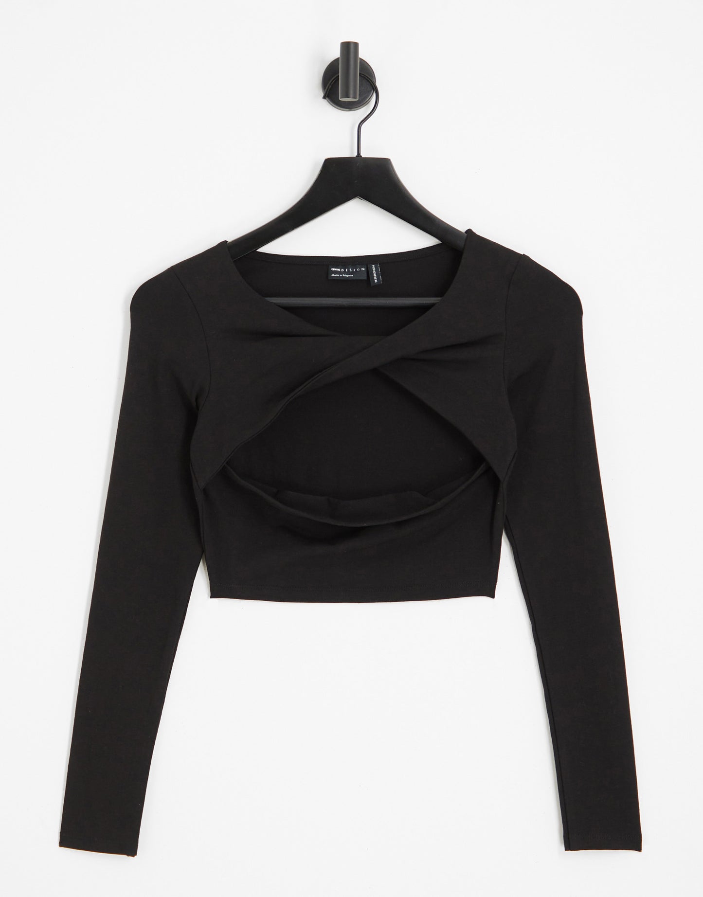 ASOS DESIGN twist detail long sleeve crop top in black