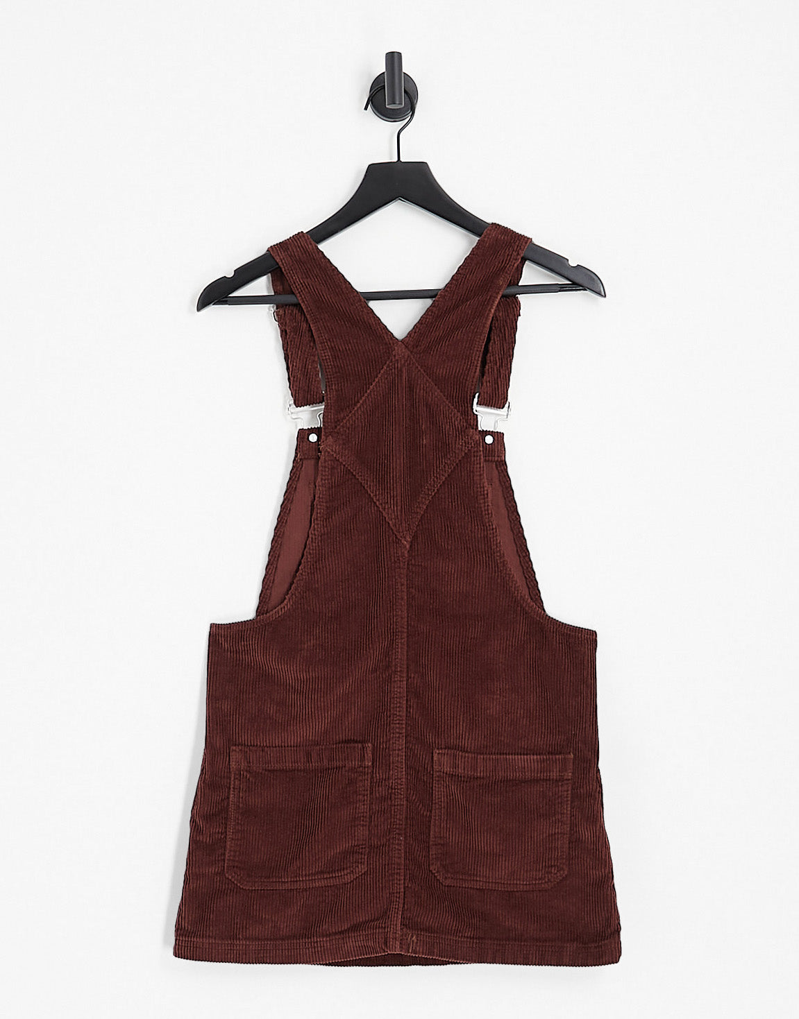 DTT Petite Lucine cord pinafore dress with pockets in chocolate brown