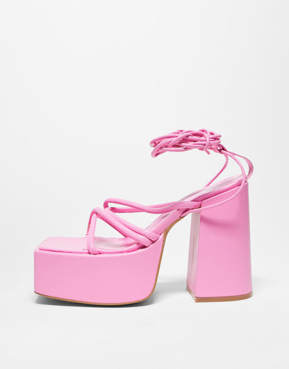 Heartbreak chunky tie leg platform sandals in pink