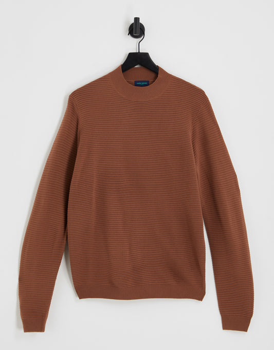 Harry Brown knitted rib mock neck jumper in orange