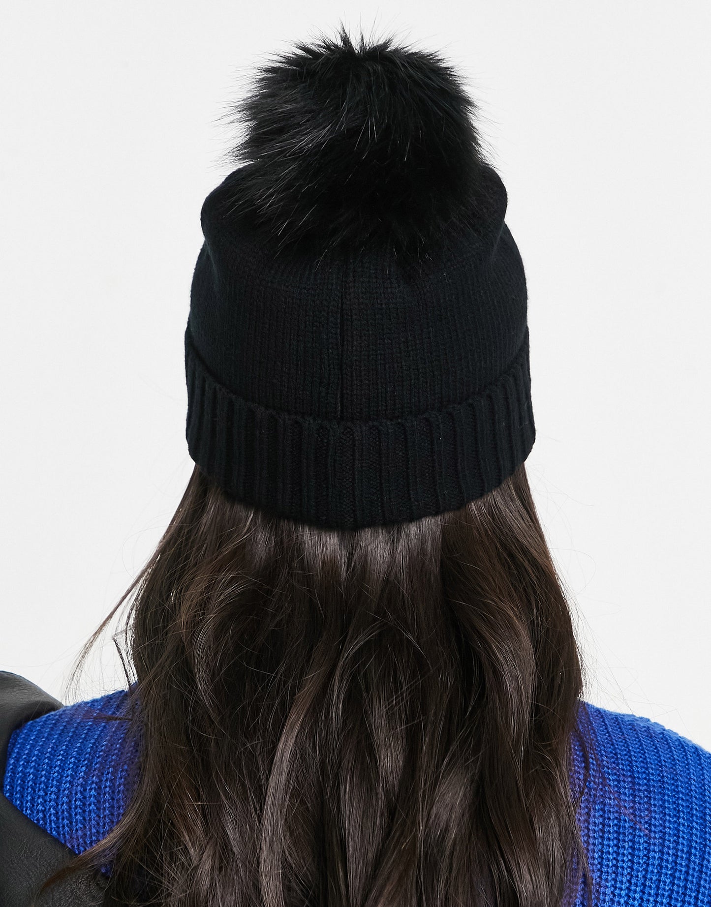 ASOS DESIGN beanie with diamante detailing and faux fur pom in black