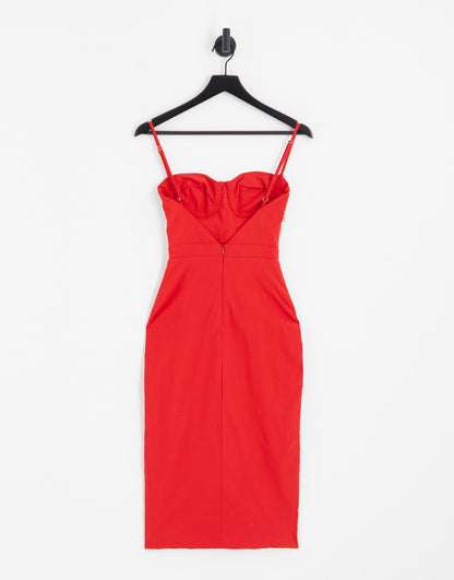 Band Of Stars premium bengaline midi dress with tassel bra trim in red