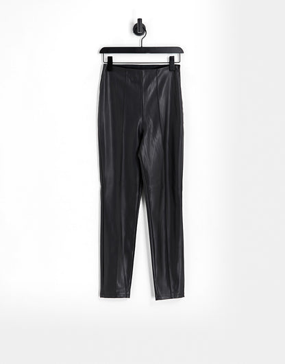 ASOS DESIGN stretch cigarette trousers in faux leather in black