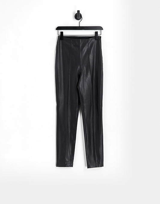 ASOS DESIGN stretch cigarette trousers in faux leather in black