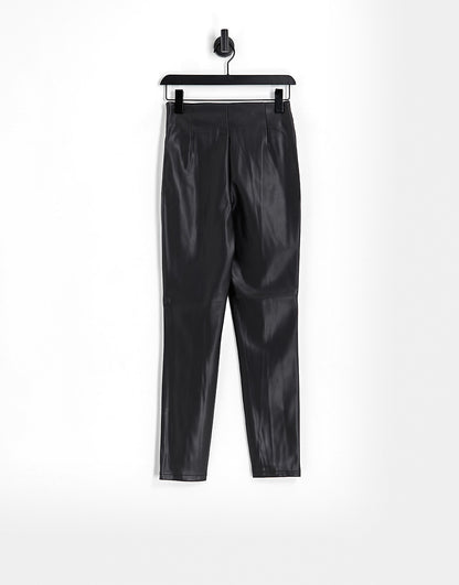 ASOS DESIGN stretch cigarette trousers in faux leather in black