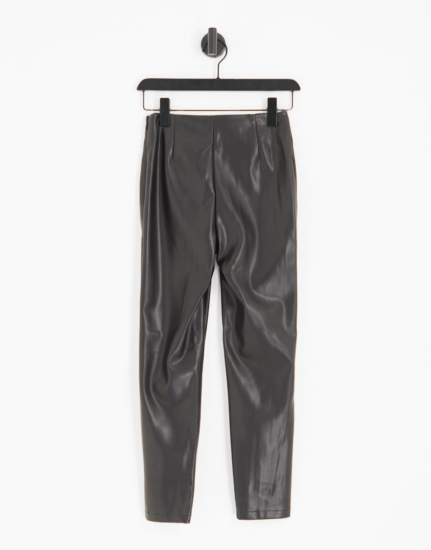 ASOS DESIGN Petite stretch faux leather cigarette trousers in black