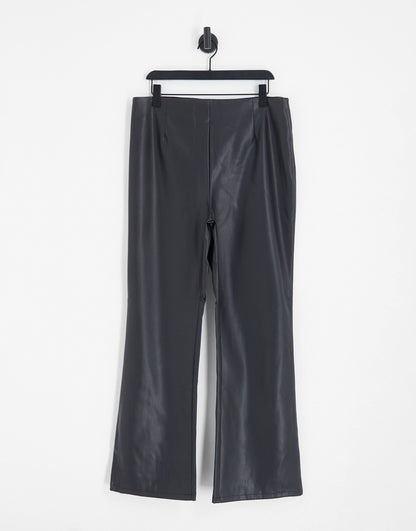 ASOS DESIGN Curve stretch faux leather flare trouser in black