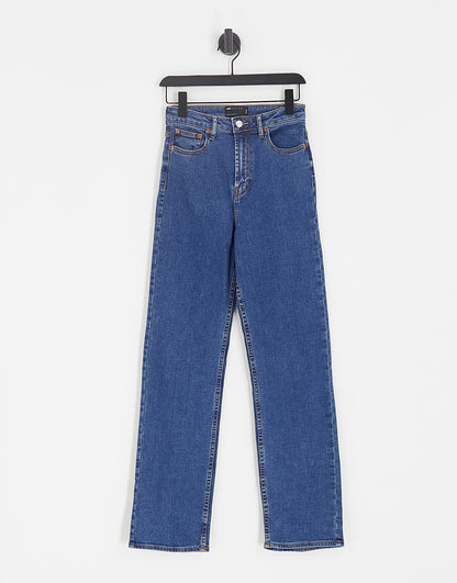 ASOS DESIGN comfort stretch straight leg jean in mid blue