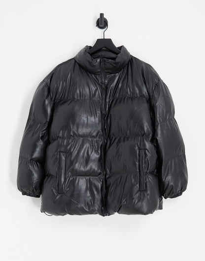 Daisy Street Plus high neck puffer jacket in black pu