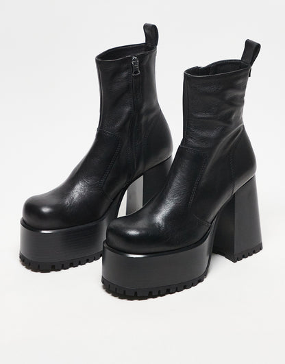 ASOS DESIGN Erika premium leather platform boots in black