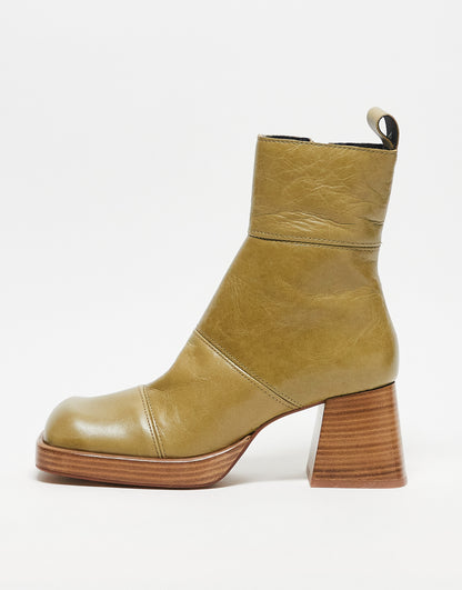 ASOS DESIGN Rhodes premium leather platform ankle boots in khaki