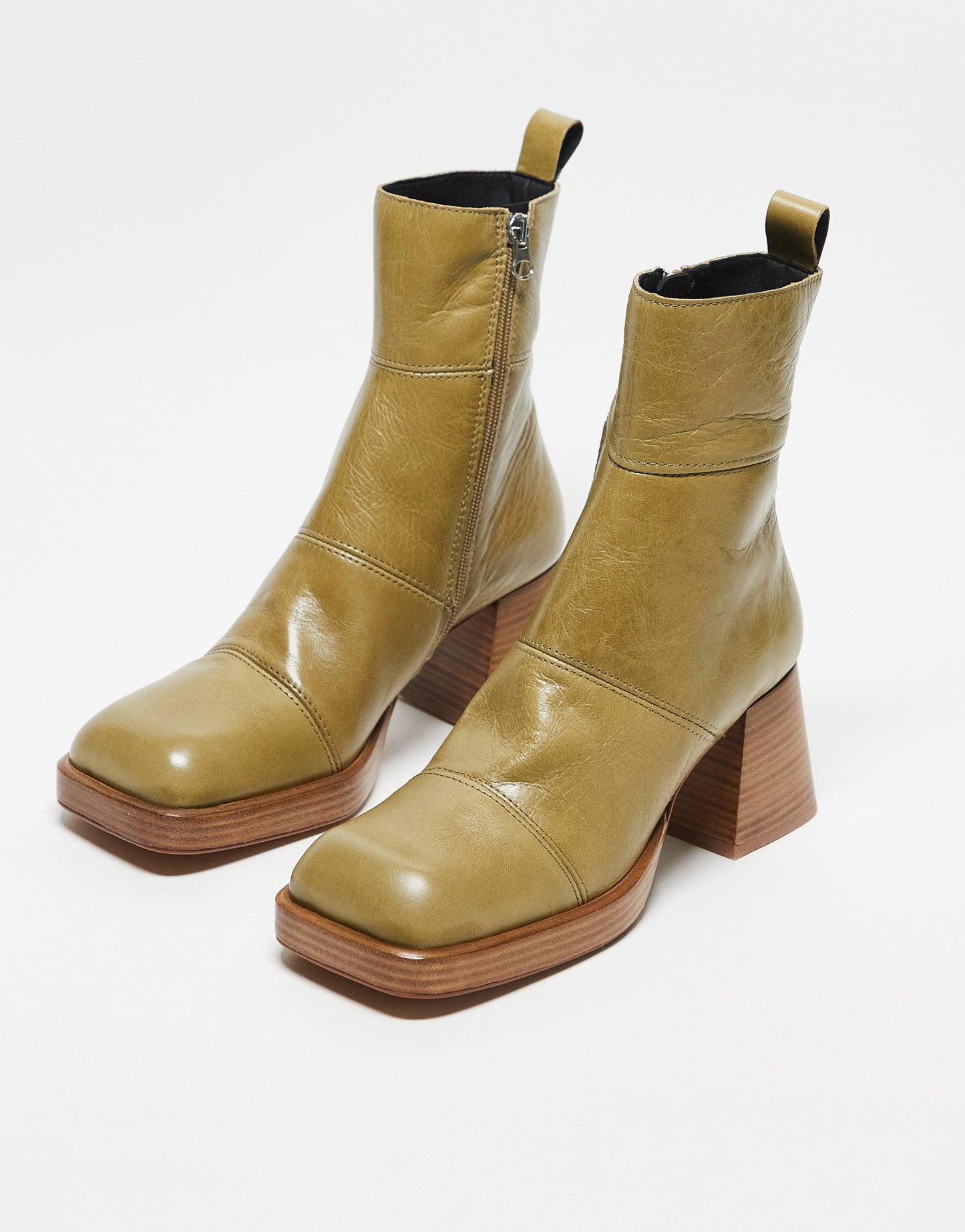 ASOS DESIGN Rhodes premium leather platform ankle boots in khaki