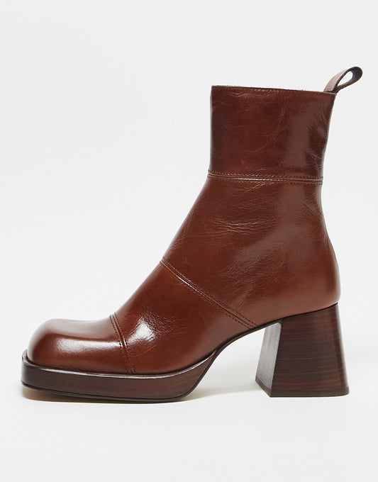 ASOS DESIGN Rhodes premium leather platform ankle boots in tan