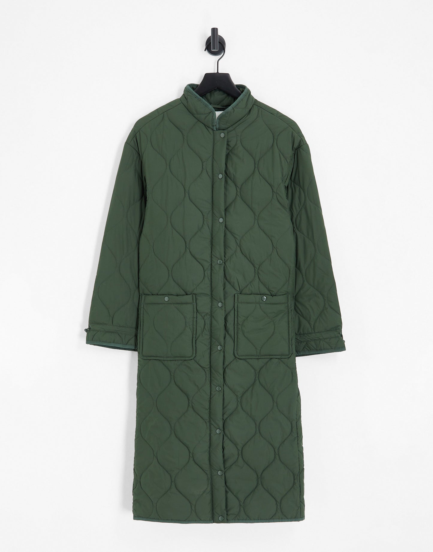 Object onion quilted midi coat in khaki