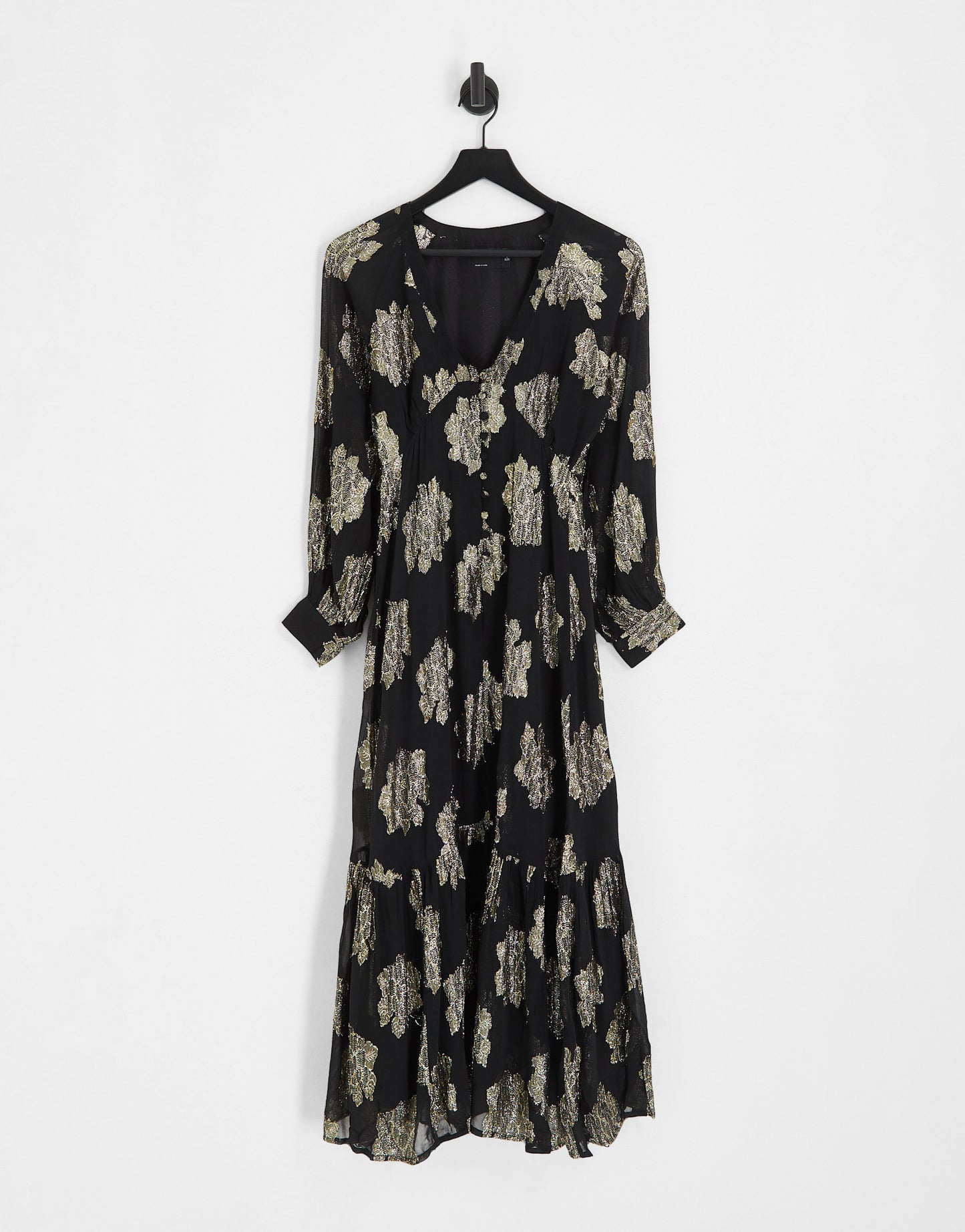 ASOS DESIGN button through metallic maxi tea dress in black