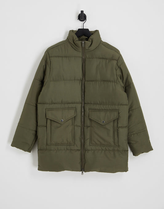 Another Influence utility puffer jacket in khaki