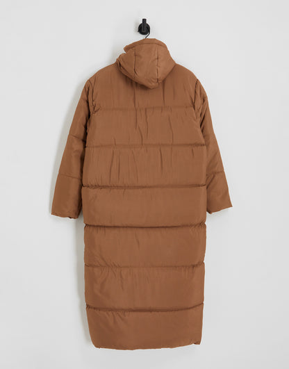 Another Influence longline puffer jacket with hood in beige