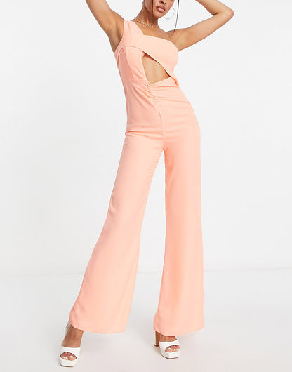 ASYOU asymmetric wide leg jumpsuit in coral