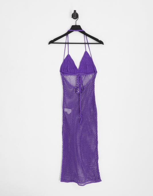 Bershka crochet midi dress in purple