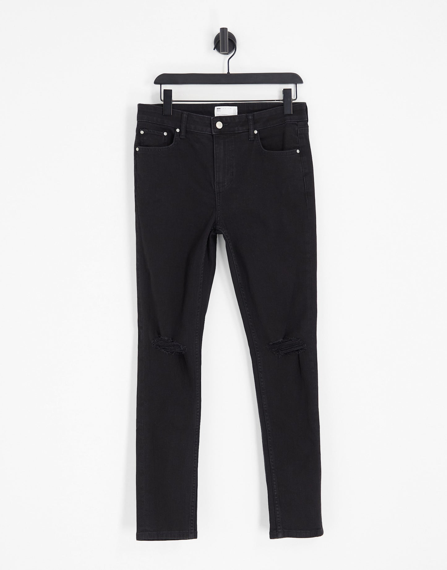 ASOS DESIGN skinny jeans in black with knee rips