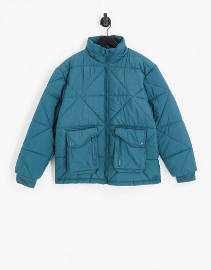 Another Influence Tall diamond quilted puffer in teal