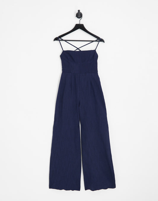 ASOS DESIGN tailored melange suiting strappy back wide leg in navy