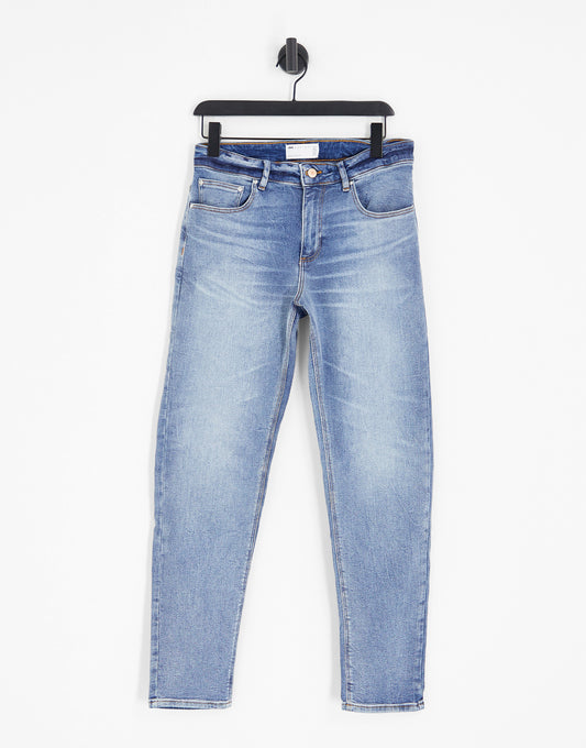 ASOS DESIGN stretch tapered jeans in tinted mid wash